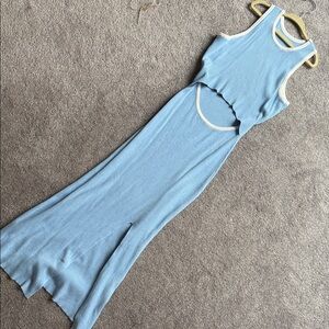 Light Blue Sleeveless Cutout Ribbed Maxi Dress